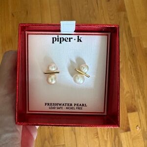 Piper Freshwater Pearl Earrings with Gold Bar Accents - White